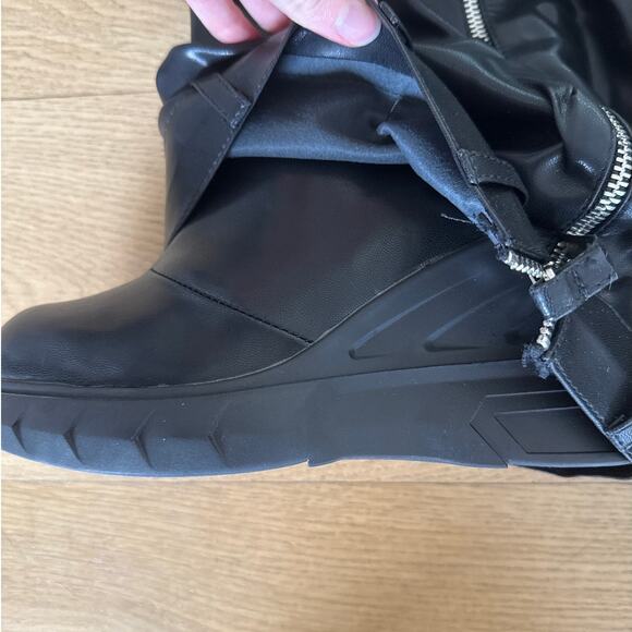 LaShoes - Go Go Slip on Wedge Knee High Heel Boot in Black and Silver - Picture 3 of 5